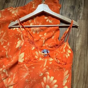 Urban outfitters Orange Floral Spaghetti Strap Dress